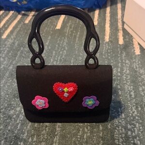 Black Felt Handbag with Decorative Felt Flowers